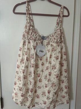 Floral Cream Sundress with Pink Rose Print